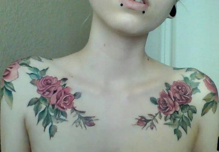 Awesome Floral Tattoo On Girl Collarbone