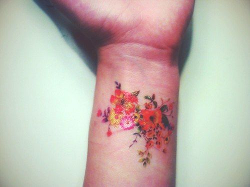 Colorful Floral Tattoo On Wrist