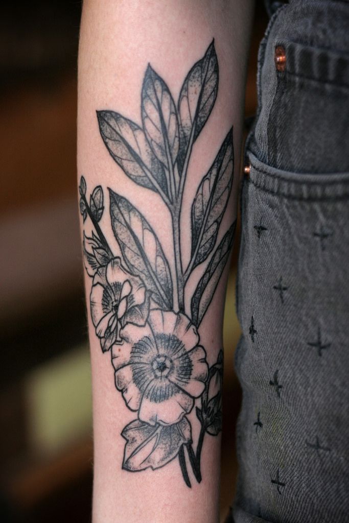 Dotwork Floral Tattoo Design For Forearm