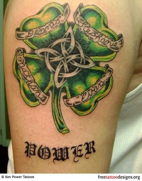 Leprechaun Clover Leaf Tattoo On Right Shoulder