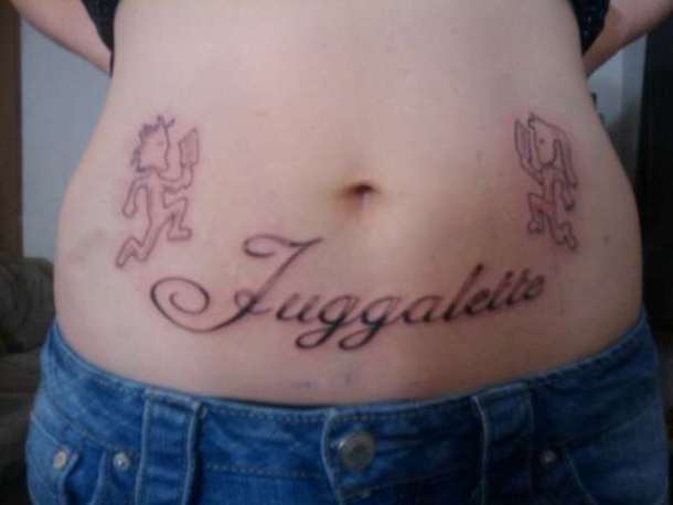 Outline Jugalette Tattoo On Belly