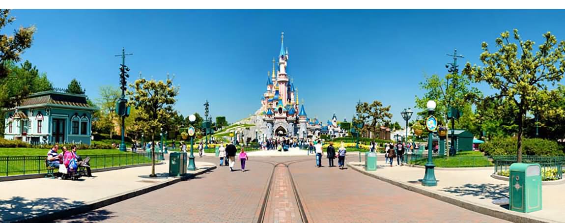 Panorama View Of Disneyland Paris Castle