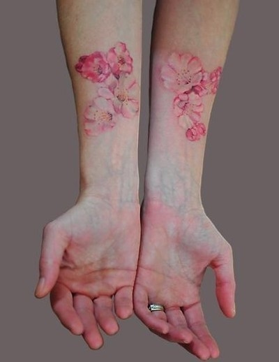 Pink Floral Tattoo On Both Wrist