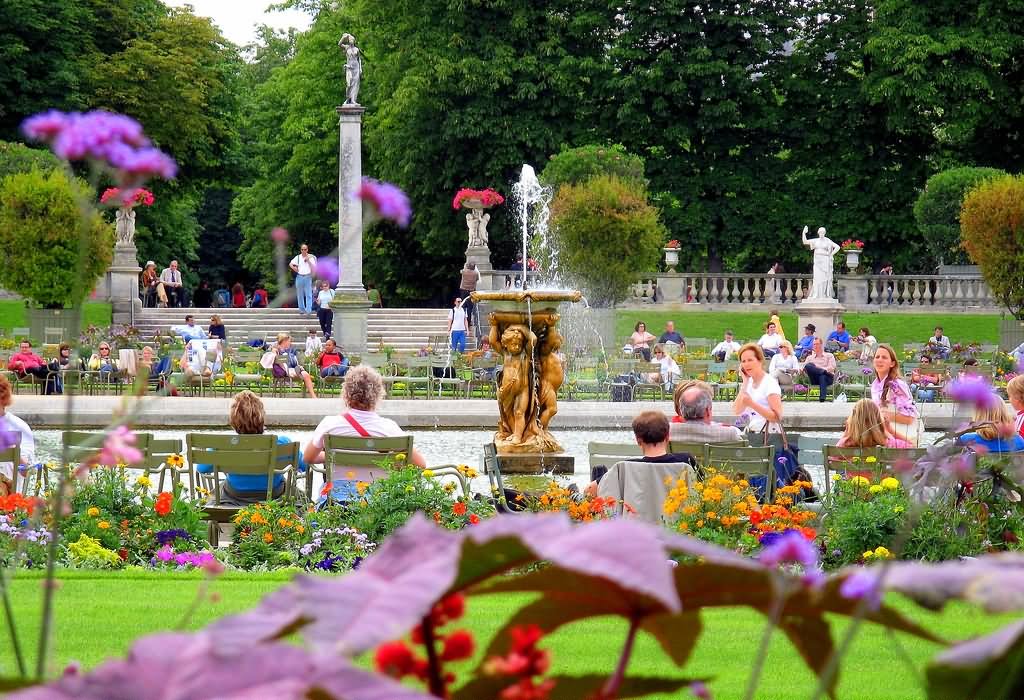 Tourist Enjoying Sunny In Jardin du Luxembourg Garden