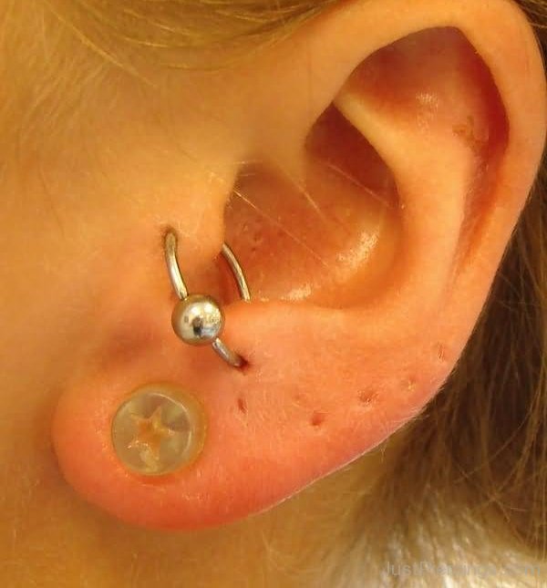 Tragus And Anti Lobe Piercing On Left Ear