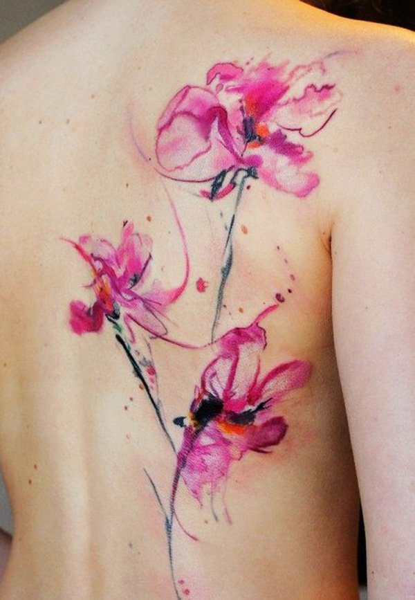 Watercolor Floral Tattoo On Full Back