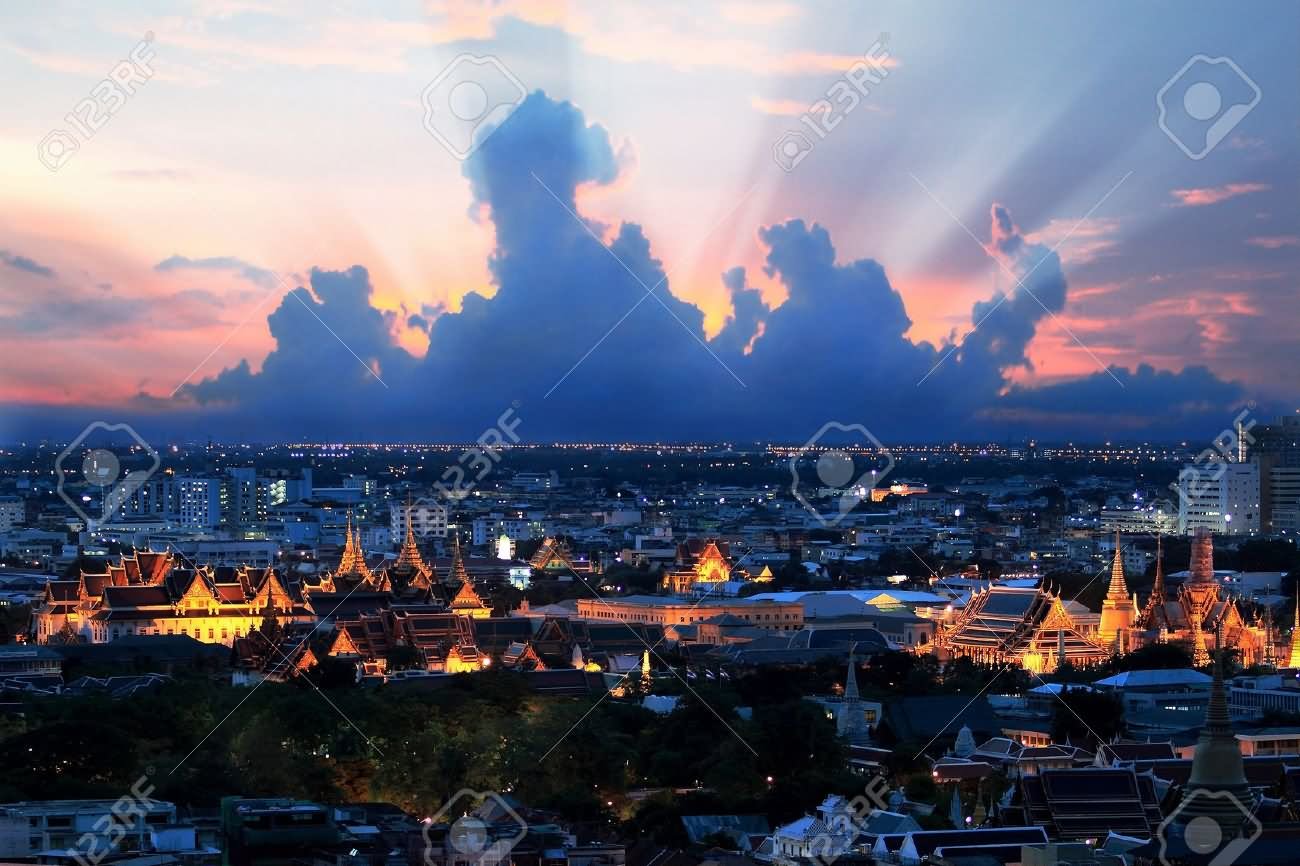 Bangkok Grand Palace At Night With Beautiful Sky