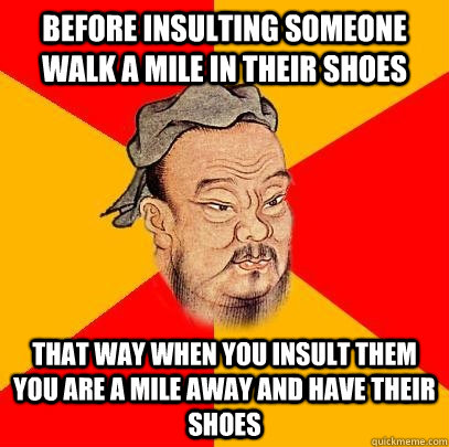 Before Insulting Someone Walk A Mile In Their Shoes Funny Meme Picture