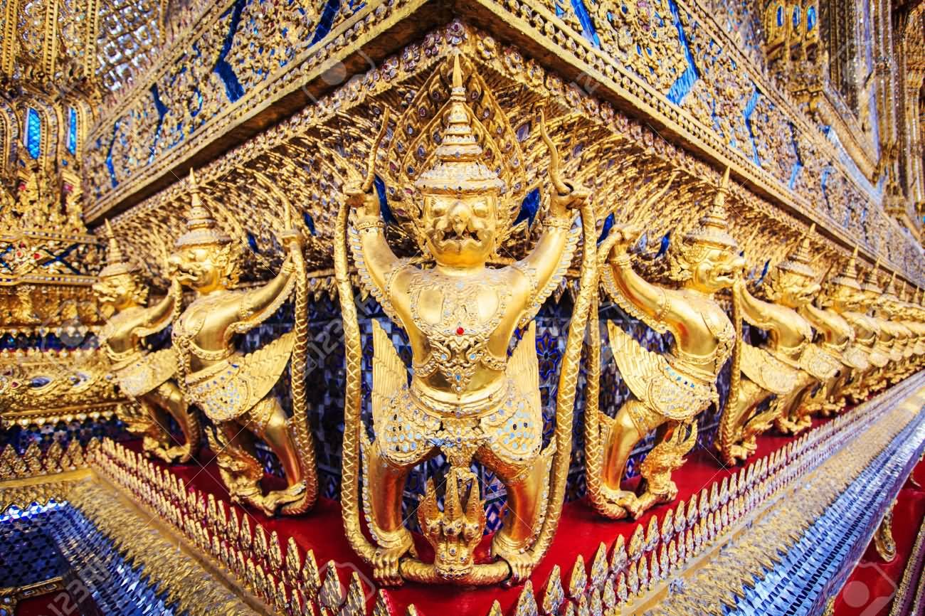 Golden Garuda Statues At Wat Phra Kaew In Grand Palace, Bangkok