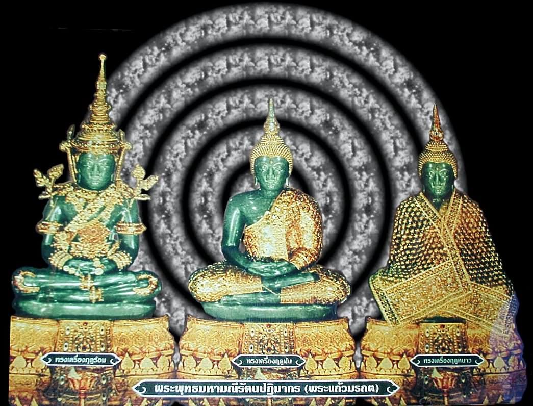 Three Emerald Buddha Statues Inside Grand Palace