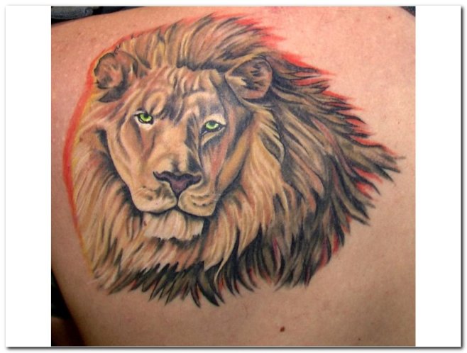 3D Leo Tattoo Design For Back Shoulder