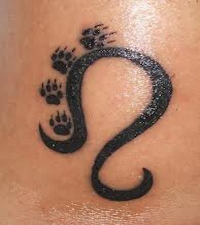 Black Leo Symbol With Paw Prints Tattoo Design