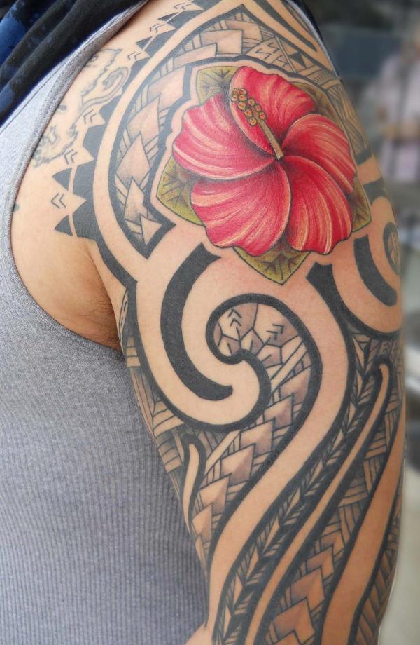 Hawaiian Flower Tattoo Design For Shoulder