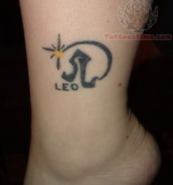 Leo - Black Leo Symbol Tattoo Design For Leg