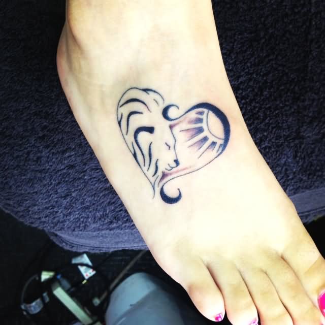 Leo In Heart Tattoo On Girl Foot