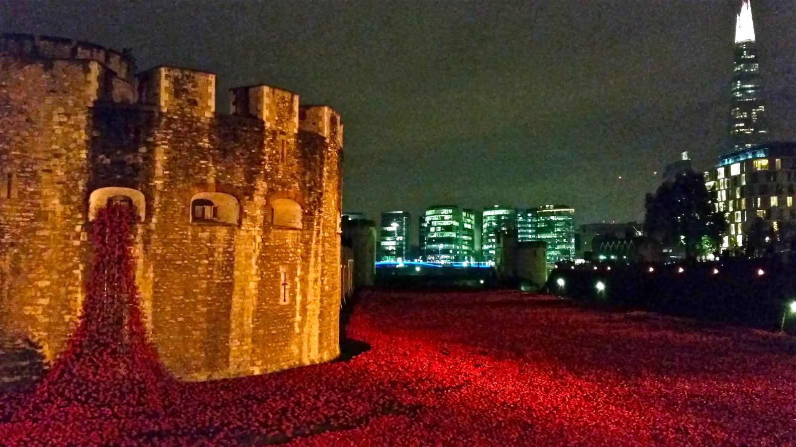 A View Of The Moat Of The Tower Of London At Night