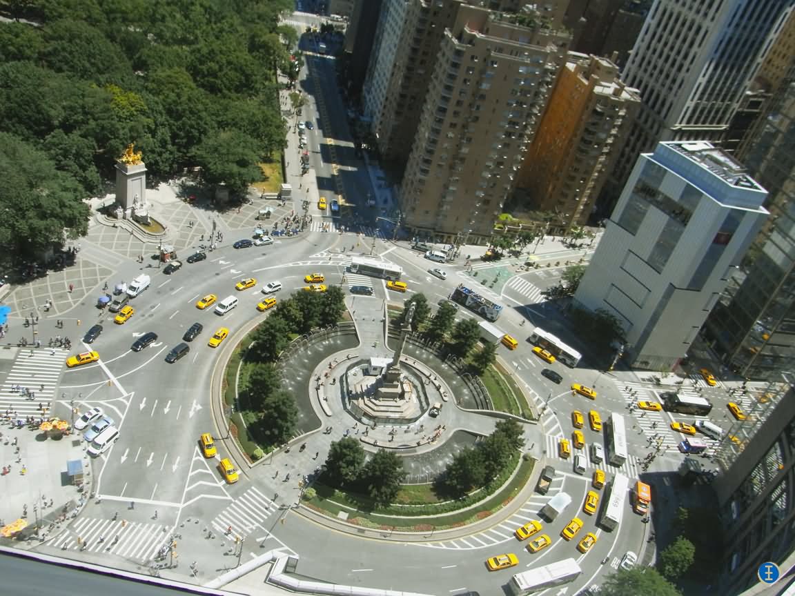 Adorable Aerial View Of Columbus Circle, New York