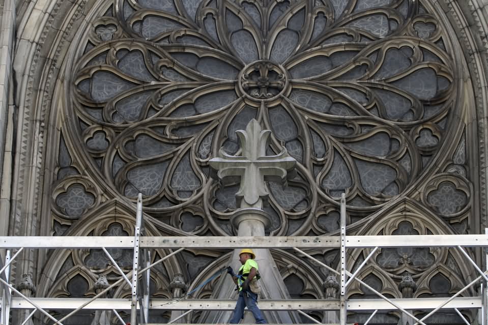 Amazing Stained Glass Art Work Closeup Of  St. Patrick's Cathedral