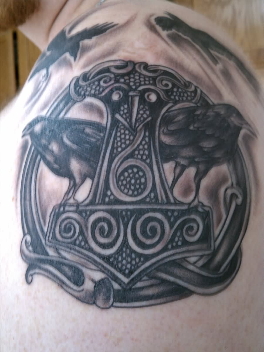 Black Ink Scandinavian Tattoo On Left Shoulder by Fionn