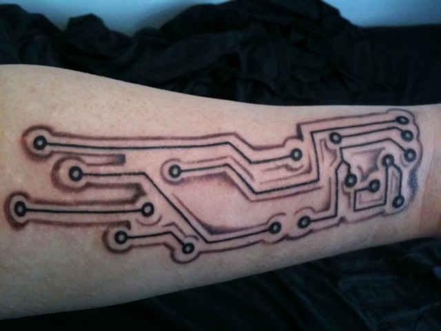 Chip Circuit Tattoo On Left Forearm