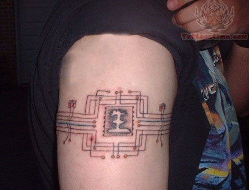 Chip Circuit Tattoo On Right Shoulder