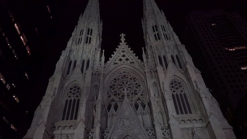 Closeup Of St. Patrick's Cathedral Night Picture