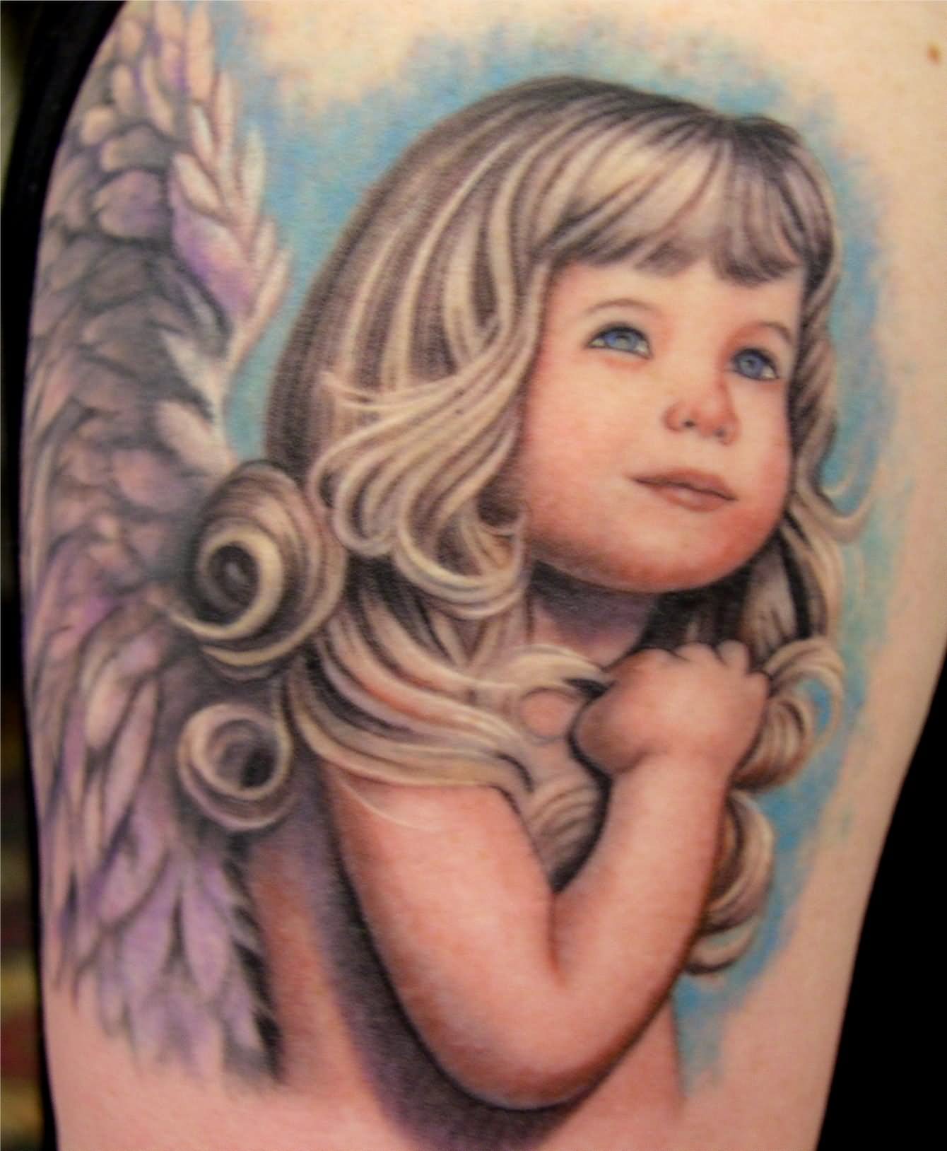 Cute People Portrait Tattoo Design For Shoulder