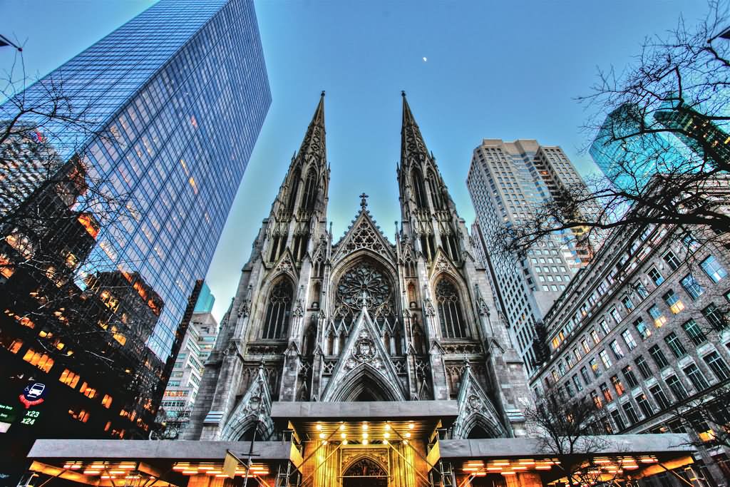 Front View Of St. Patrick's Cathedral At Sunset Time