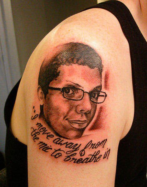 People Portrait Tattoo On Man Right Shoulder