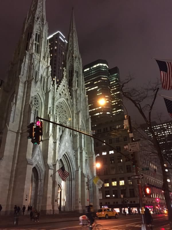 Side View Of St. Patrick's Cathedral At Night