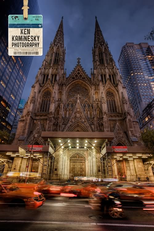 St. Patrick's Cathedral At Night With Motion Lights