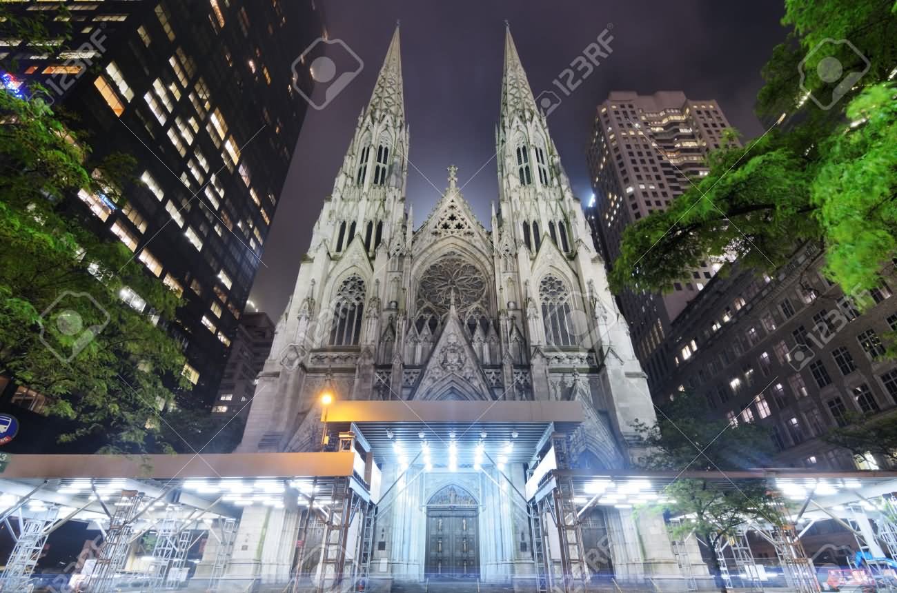 St. Patrick's Cathedral In New York City At Night