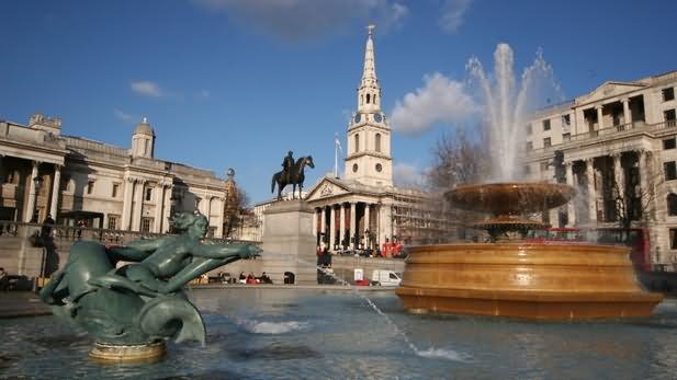 Beautiful Fountain At Trafalgar Square