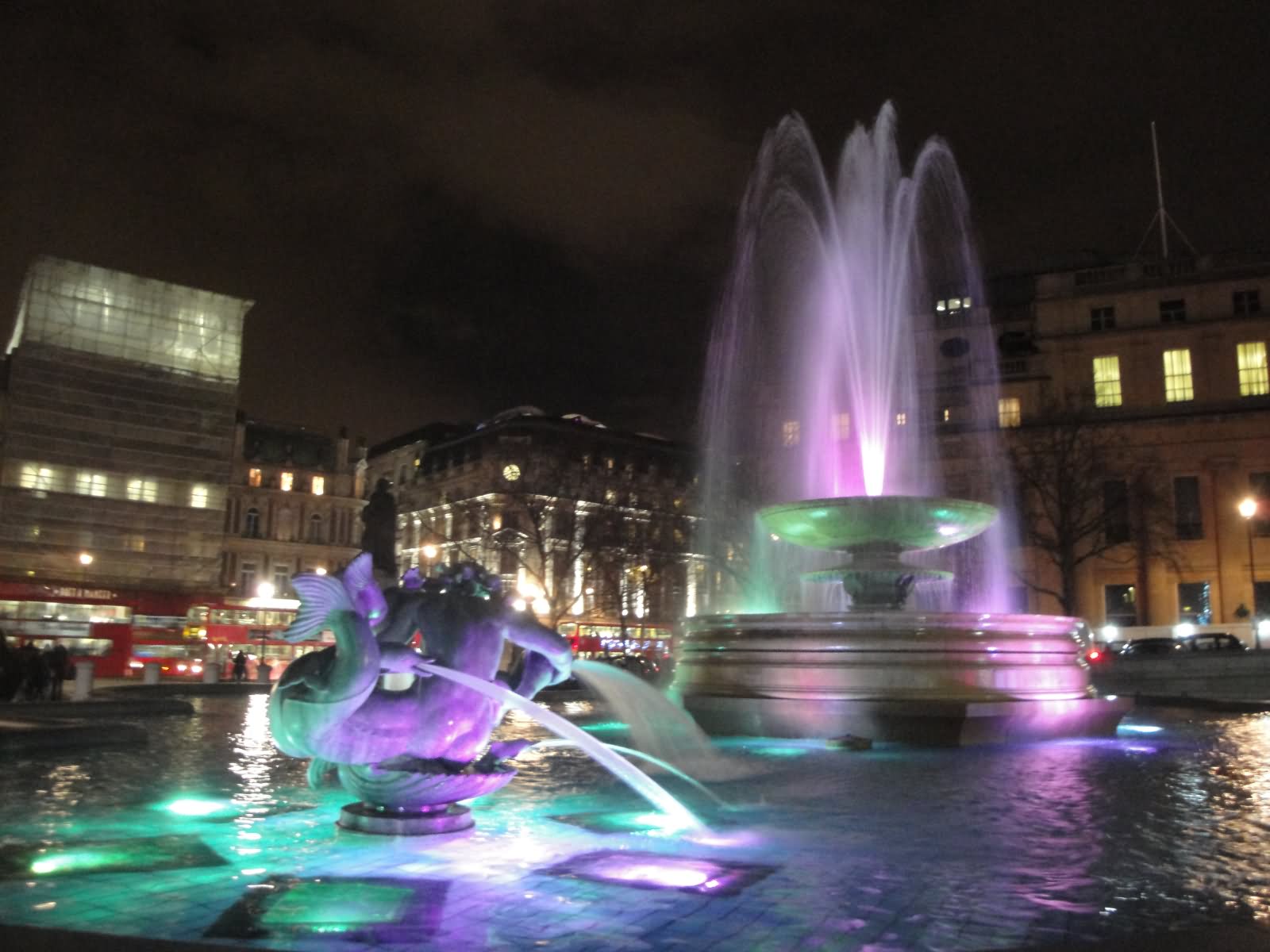 Beautiful Fountains At Trafalgar Square Night View