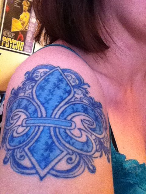 Blue Ink Fleur De Lis Tattoo