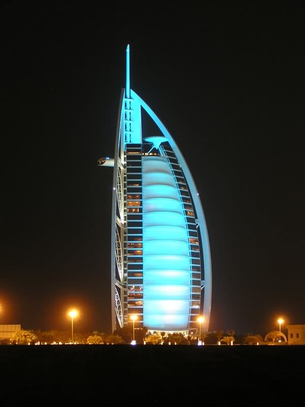 Blue Lights On The Burj Al Arab At Night