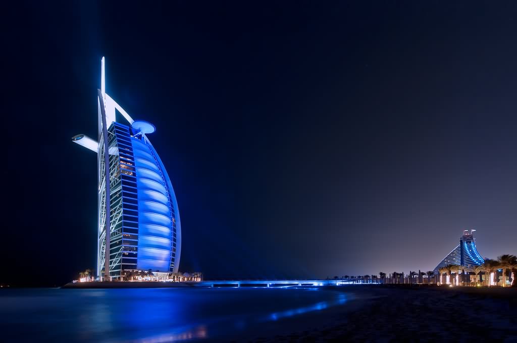 Burj Al Arab Lit Up At Night Picture