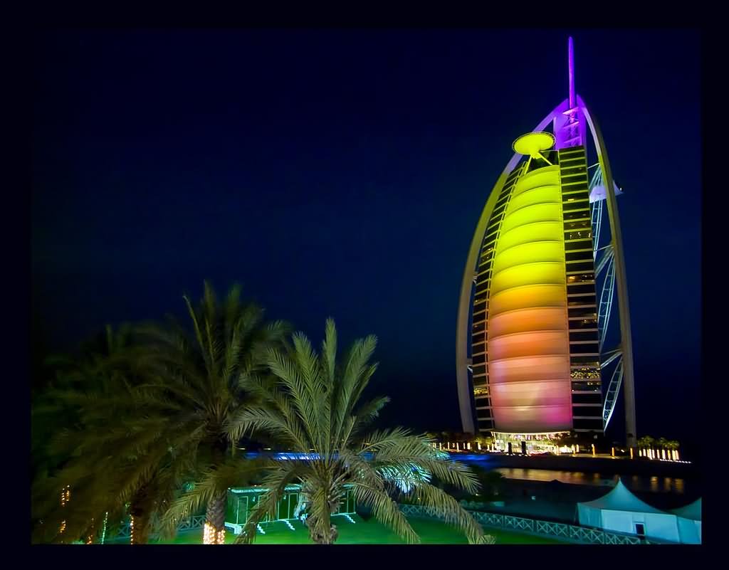 Colorful Lights On The Burj Al Arab At Night