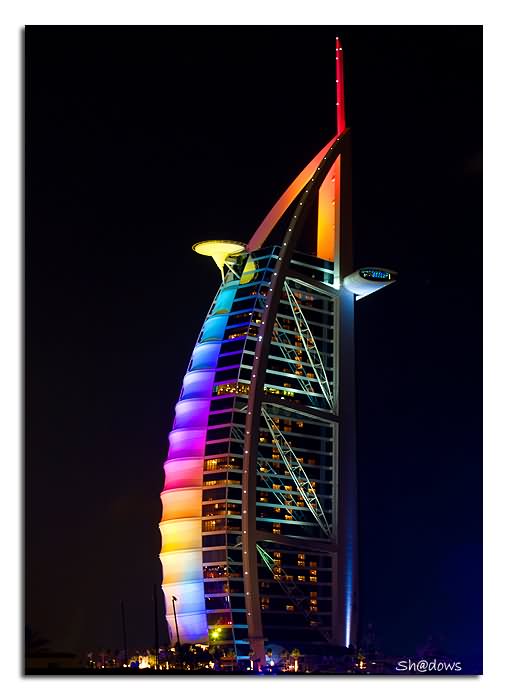 Different Colors On The Burj Al Arab At Night