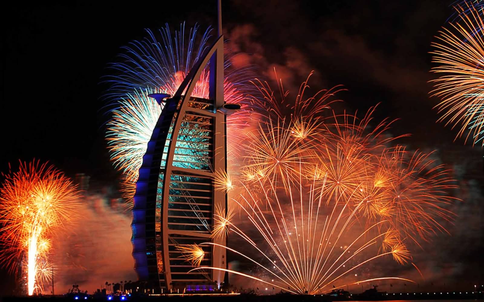 Fireworks On The Back Of The Burj Al Arab At Night