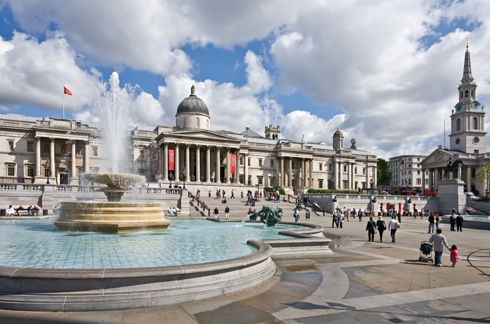 Fountain At Trafalgar Square In London