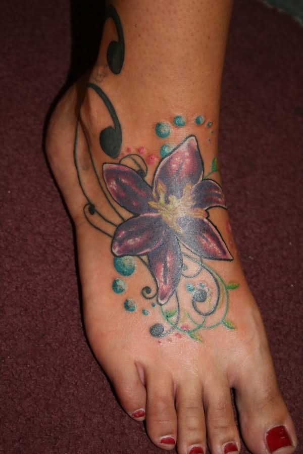 Funky Flower Tattoo On Girl Foot By By Meghan