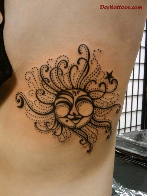 Funky Sun Tattoo Design For Side Rib By Redheadjess