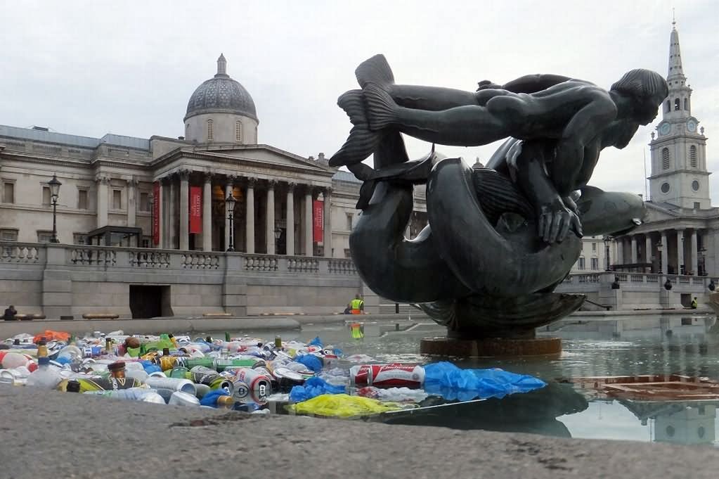 General View Of The Beautiful Fountain At The Trafalgar Square