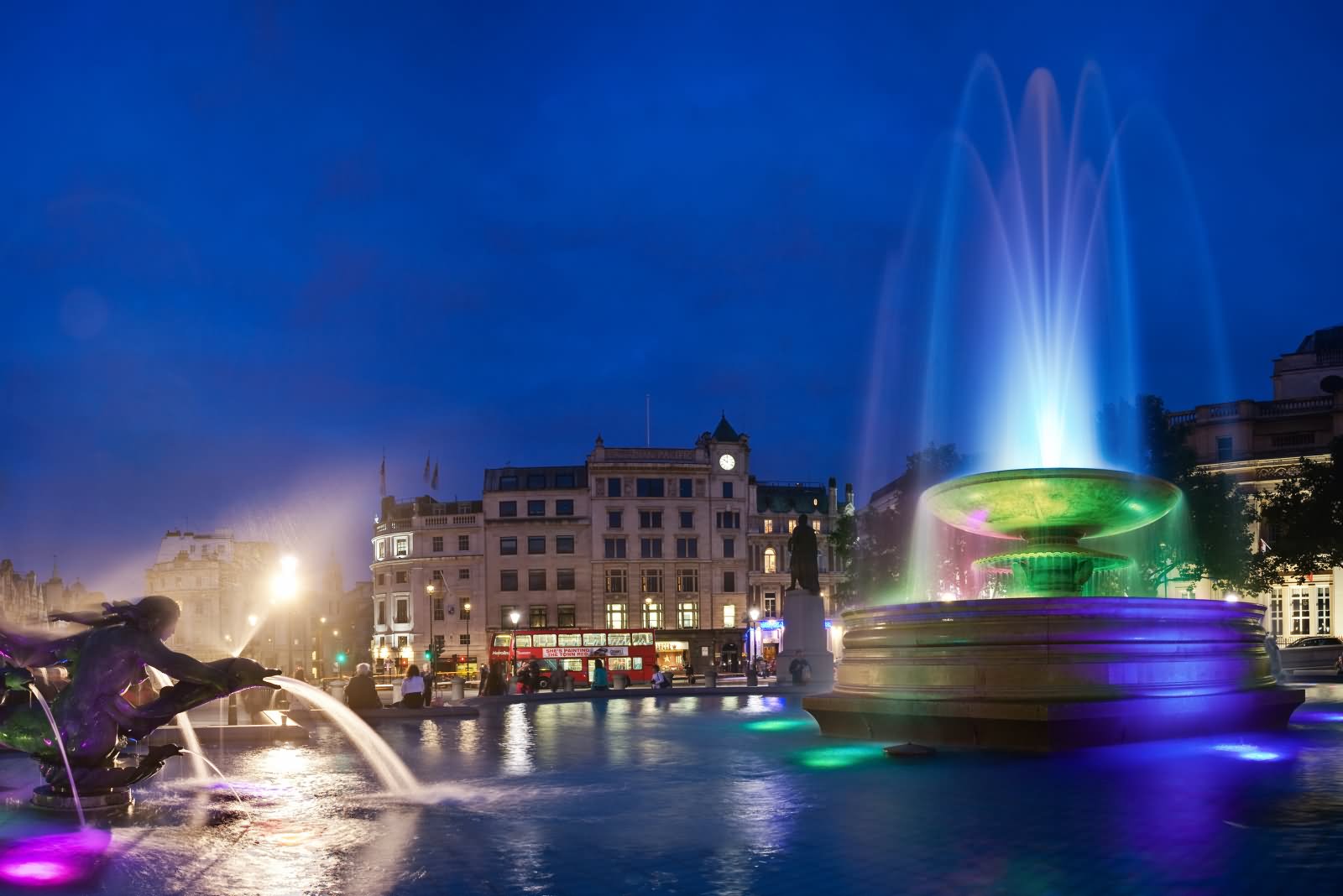 LED Fountain At Trafalgar Square During Night View