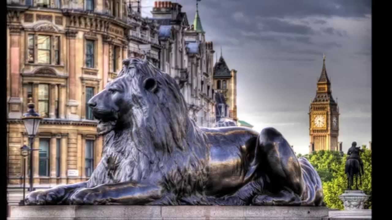 Lion Statue At Trafalgar Square In London