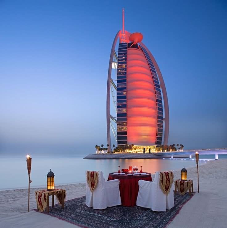 Majestic View Of Burj Al Arab With Night Lights