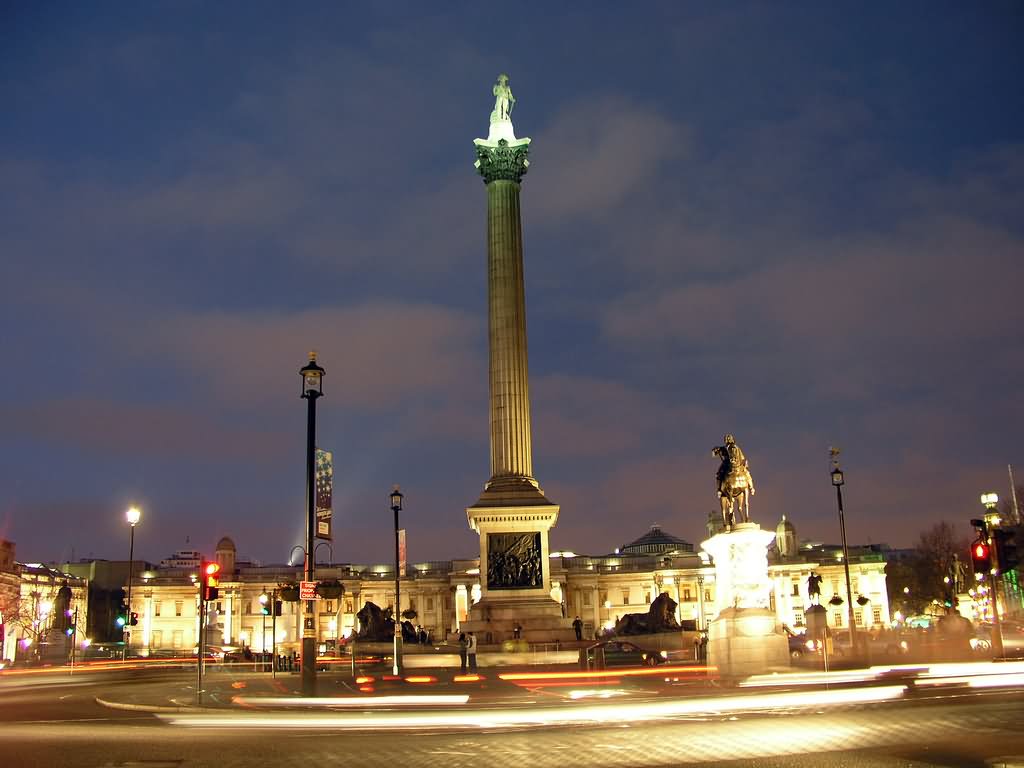 Nelson's Column At Trafalgar Square Night View Picture