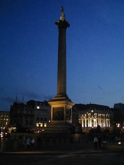 Nelson's Column During Night At Trafalgar Square