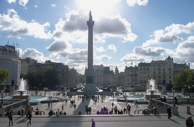 Nelson's Column Statue At The Trafalgar Square, London